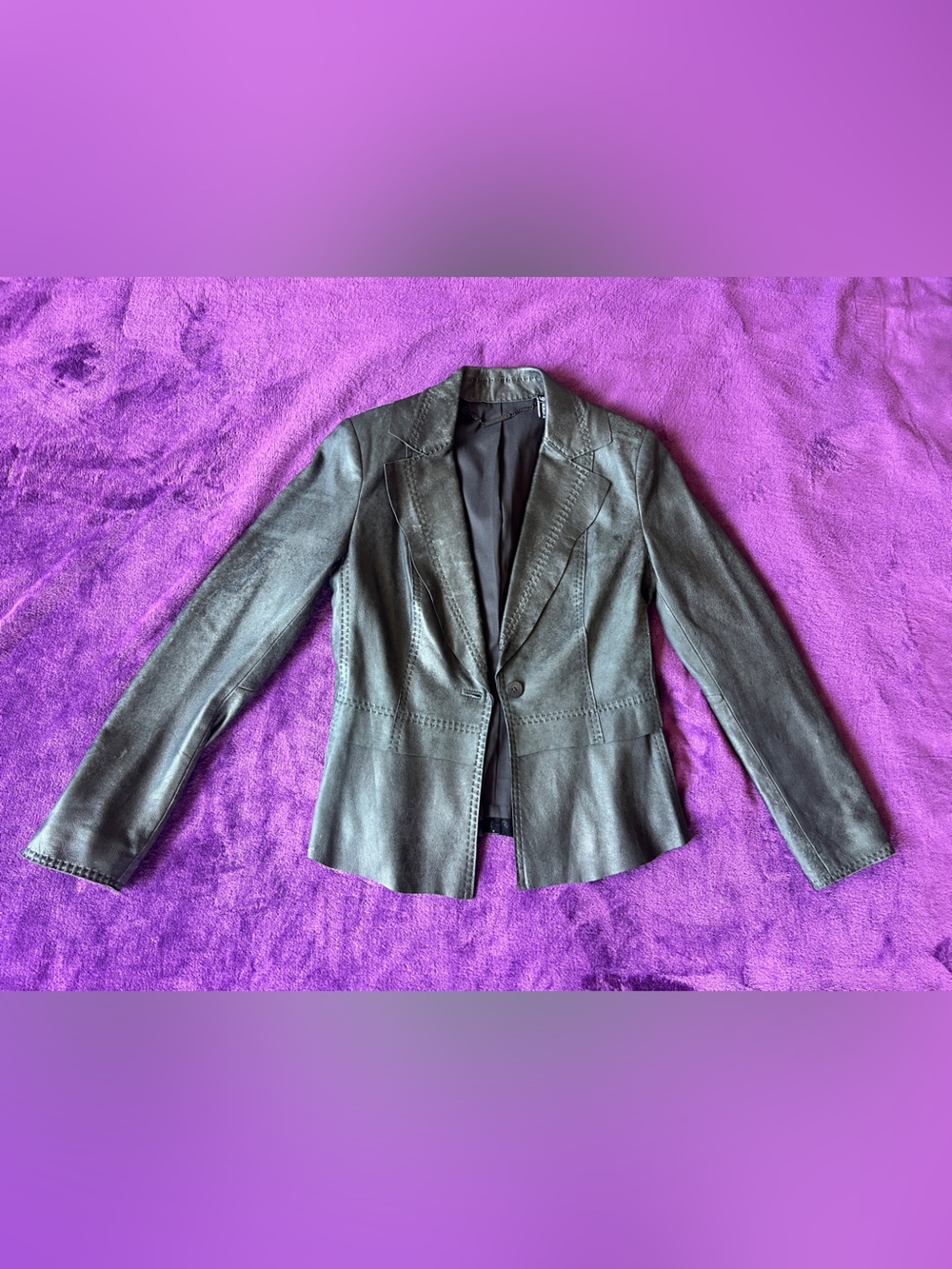 Elie Tahari Gunmetal Gray Lamb Leather Blazer Jacket Size XS